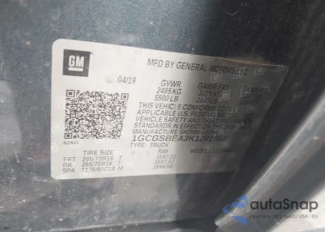 2019 Chevrolet Colorado Wt z USA, uszkodzony, nr VIN 1GCGSBEA3K1291662